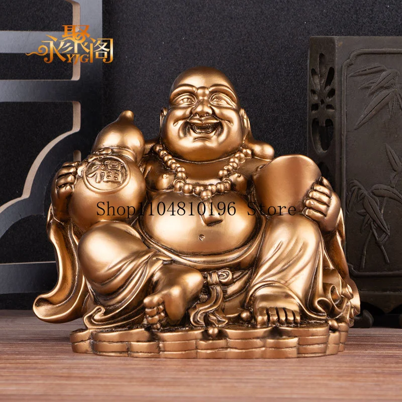 Maitreya Buddha statue, a large, smiling Buddha figurine, a decorative item for the home, a Ruyi scepter-style Maitreya Buddha o