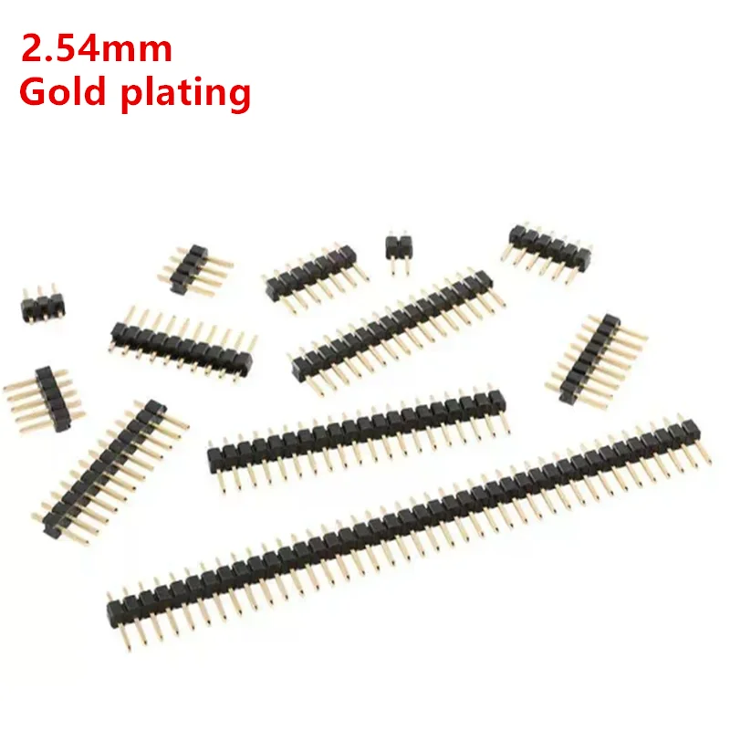 20PCS Gold Plating 2.54mm Single Row Male Pin Header 1x2P/3/4/5/6/8/10P/12/20 40Pin Strip Connector