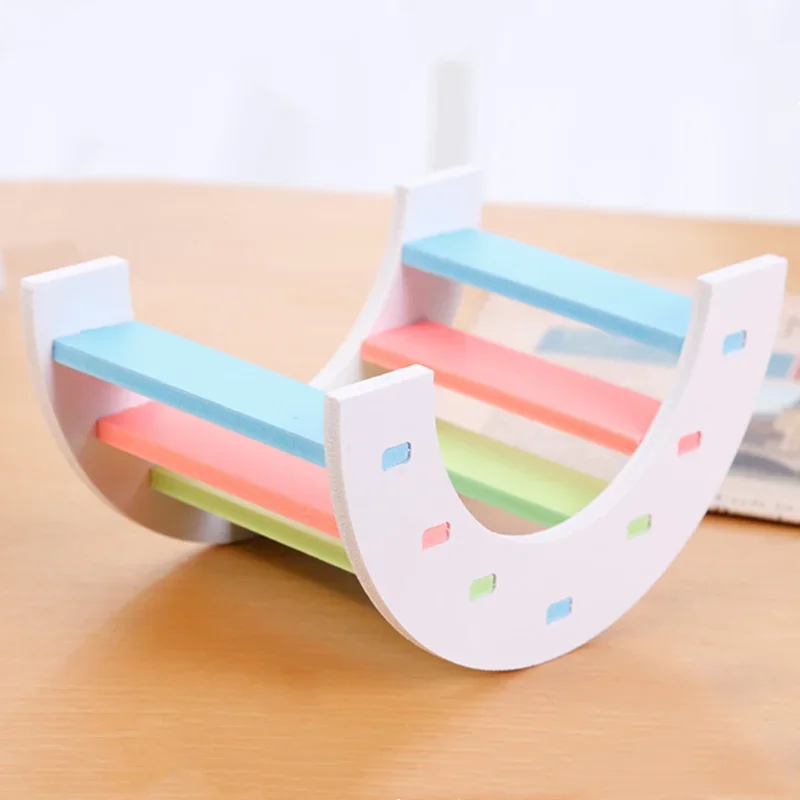 pet Hamster Toys Wooden Rainbow Bridge Seesaw Swing Toys Small Animal Activity Climb Toy DIY Hamster Cage Accessories