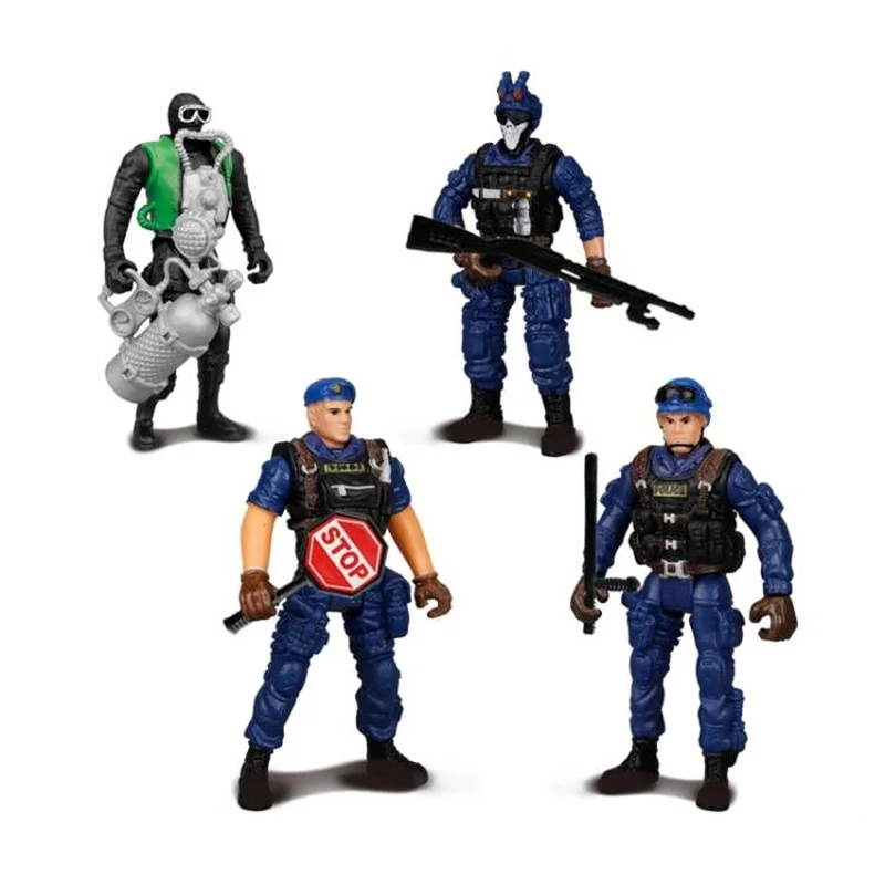 4PC 1/18 Figurki akcji Armia Policja Mężczyźni Zabawka Żołnierz Wojskowy Siły Specjalne Elitarny Zespół SWAT Strażak Elastyczny Prezent dla chłopca strażaka