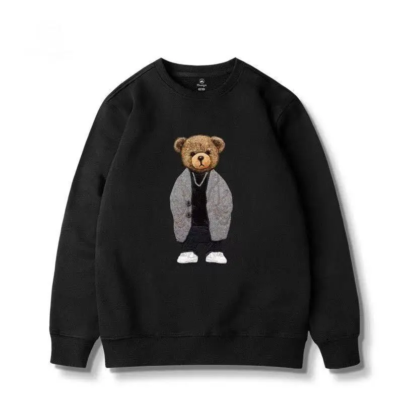 

Корейские модные толстовки с принтом медведя, женские весенне-осенние хлопковые футболки с длинными рукавами, повседневная женская уличная одежда