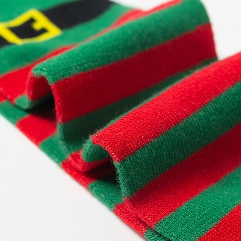 Women Christmas Elf Boot Striped Stockings Festival Holiday Thigh High Over Knee Long Socks Cosplay Costume Accessory