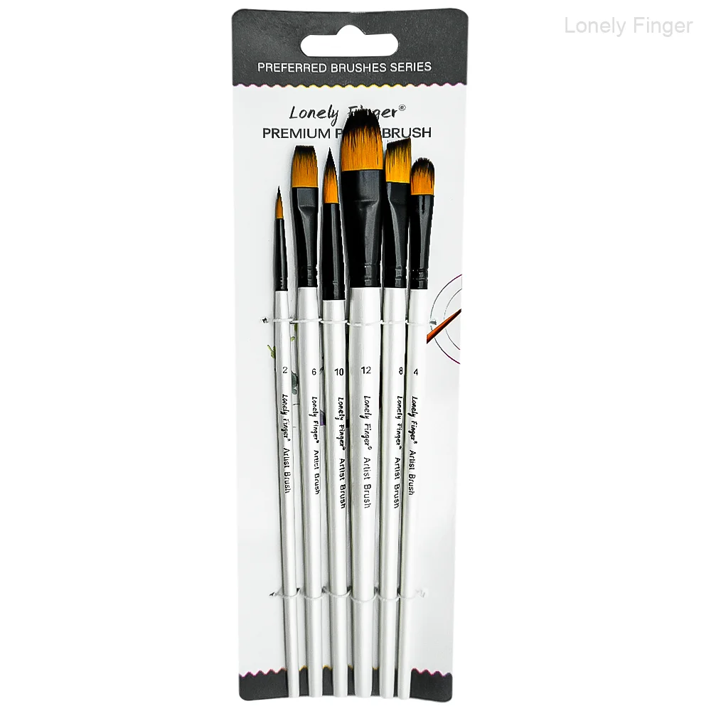 Paint Brushes Set,6Pcs Mix Tip Paintbrushes Nylon Hair Artist Acrylic Paint Brushes for Acrylic Oil Watercolor, Face Nail Art, M