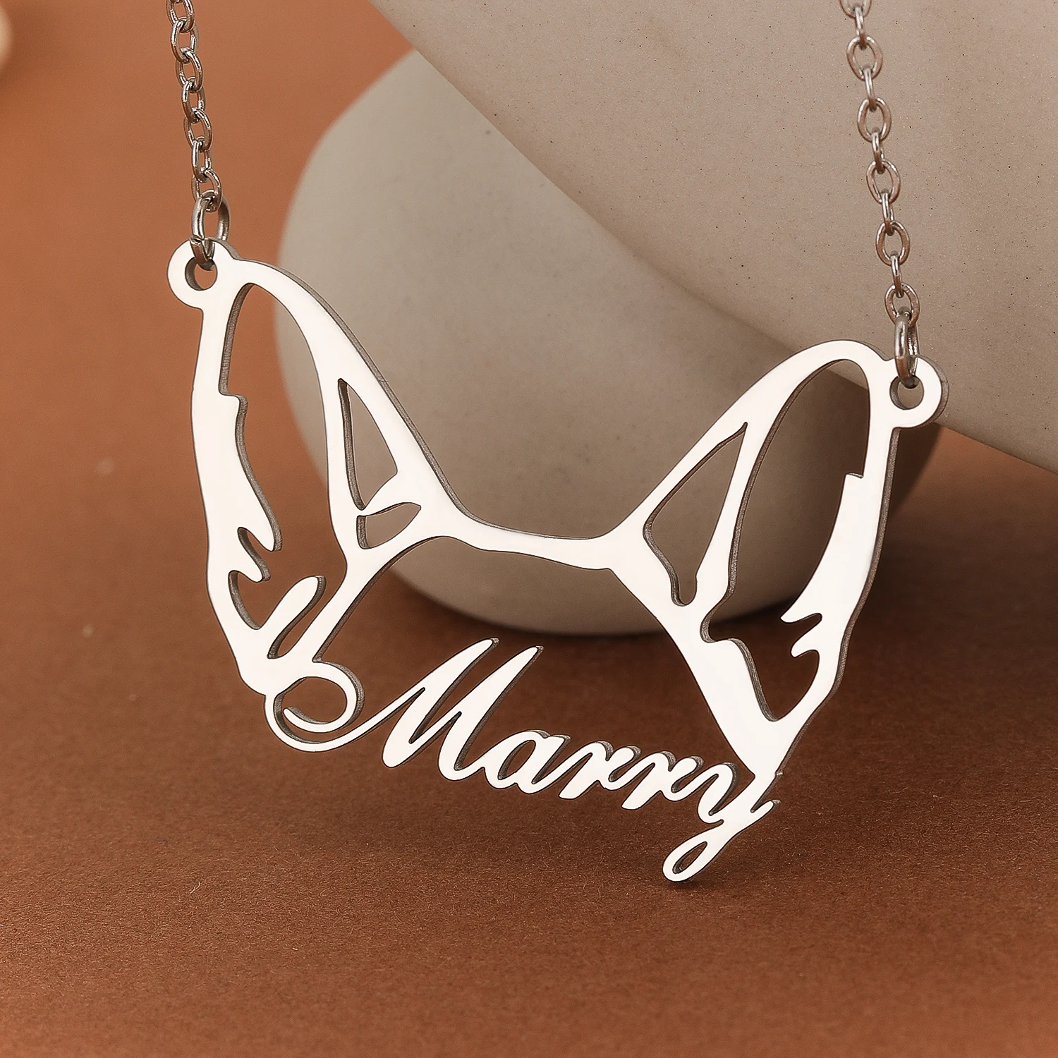 Stainless Steel French Dog Custom Dog Ear Name Necklace For Women Men Jewelry Pet Memorial Gift Pendant Necklaces