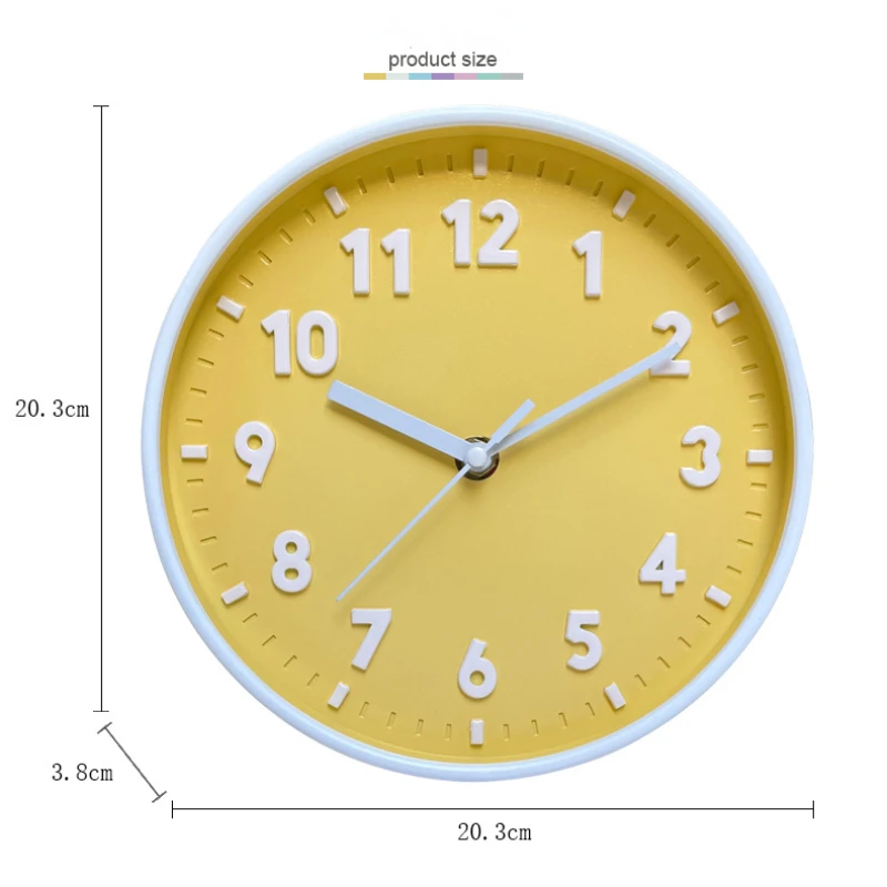 Wall Clock Creative Color 8-inch Children Room Wall Clock Living Room Round Silent Clock Bedroom Simple Pointer Wall Clock