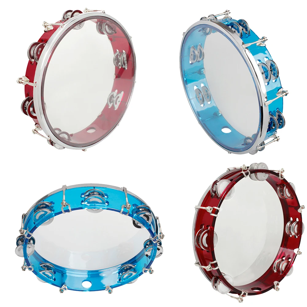 

10 Inches Tambourine Percussion Instrument Adjustable Tone Hand Drum Double Row Jingles Musical Enlightenment Educational Toys