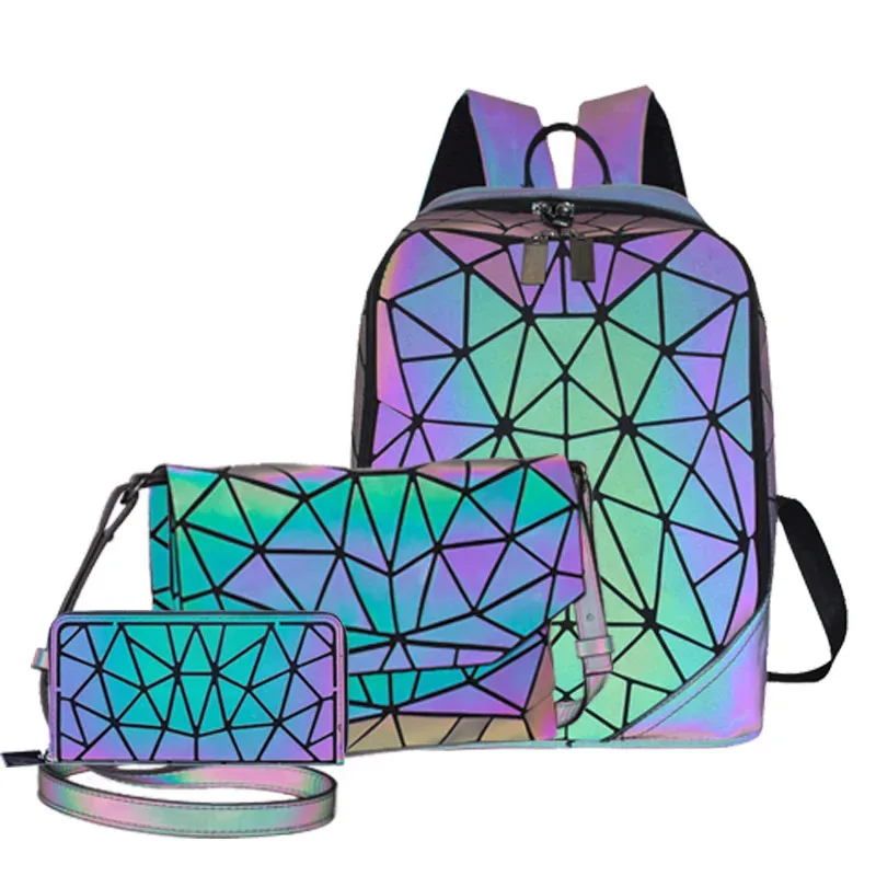 Laser Luminous bao bag Sequin set Backpack for women\'s shoulder bag School Girls Backpack Female Design Backbag holographic bag