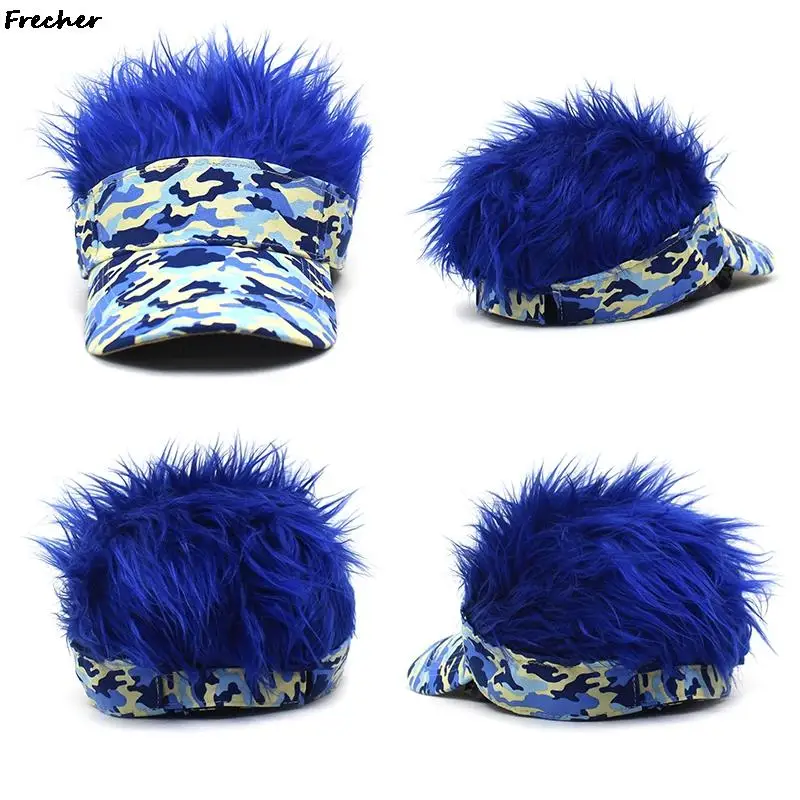 Sunshade Baseball Cap With Spiked Hairs Wig Men Women Rock Punk Hip Hop Visors Hats Camouflage Sports Caps Fake Hair Sun Hat