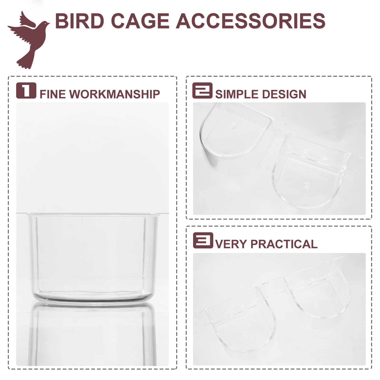 

2 PCS Transparent Bird Feeder For Cage Food Tank Accessories Birdcage Feeding Dish