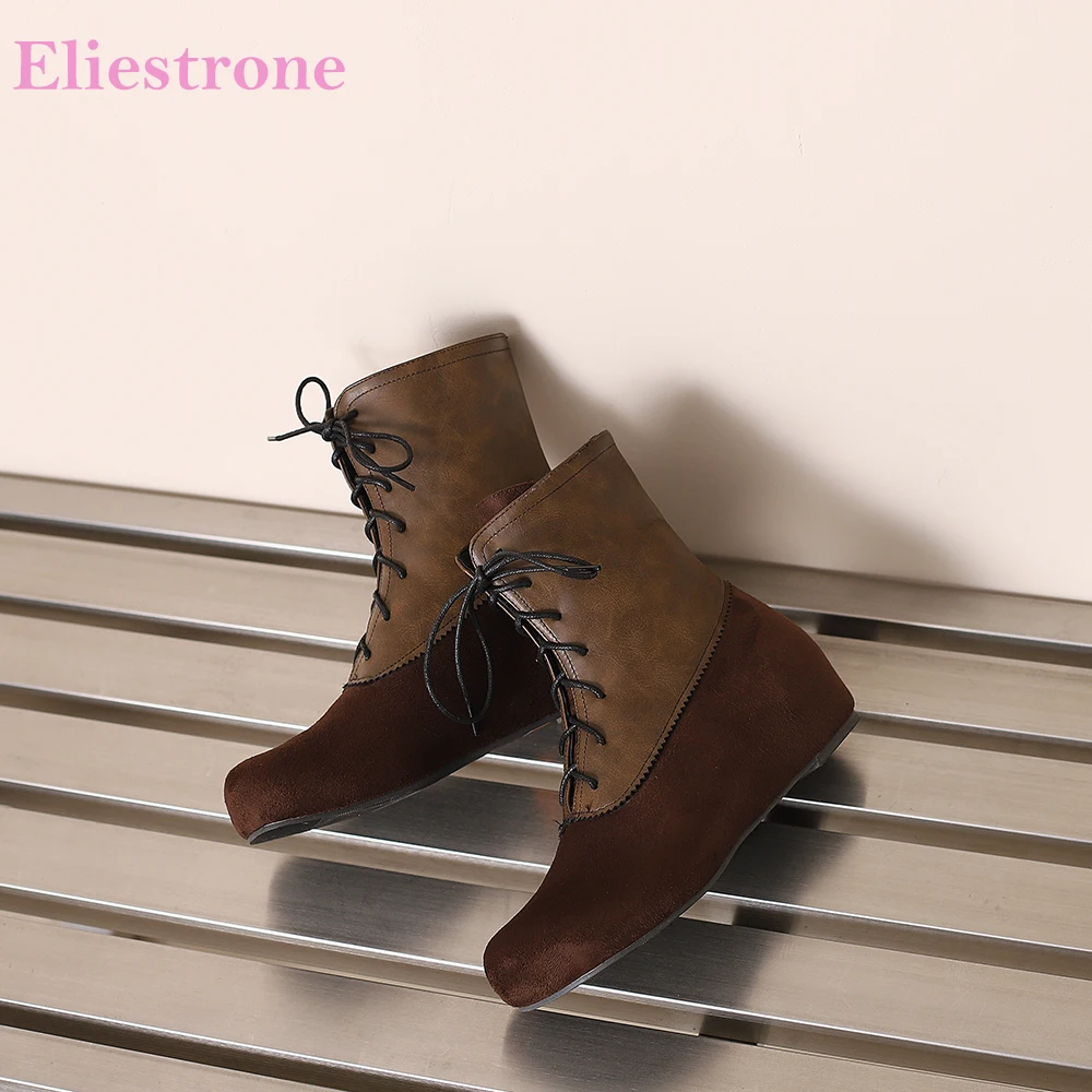 

2025 Новые зимние удобные коричневые, черные женские ботильоны, популярная женская повседневная обувь на танкетке 4 см, большие размеры 11 43 46 50