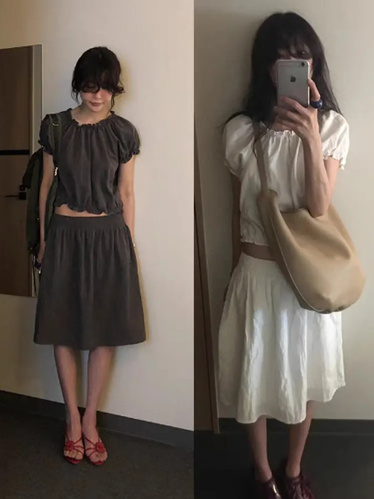 

Elegant Korean Style Shirt And A-Line Skirt Set Women's Two-Piece Suit Summer 2026 Dongdaemun Fashion Collection