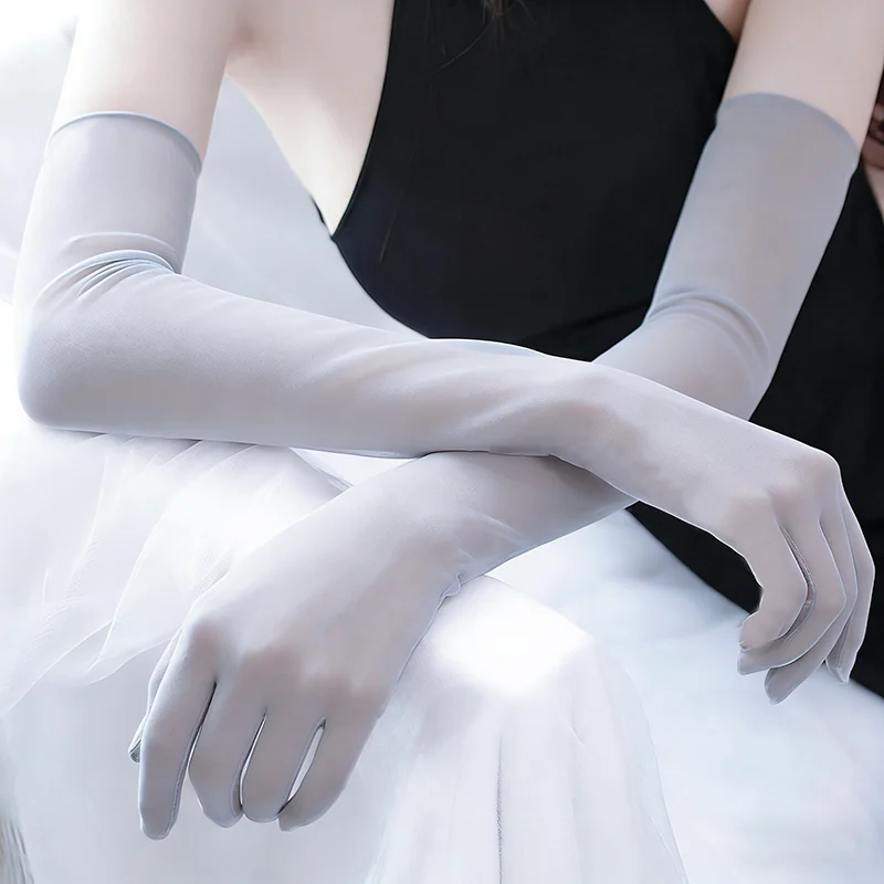 Solide Nylon-Ultradünne Nahtlose Sexy Hochelastische Enge Strumpfhandschuhe Lange Sonnenschutz-Handschuhe für Frauen Tanz Party Nachtclub Cosplay