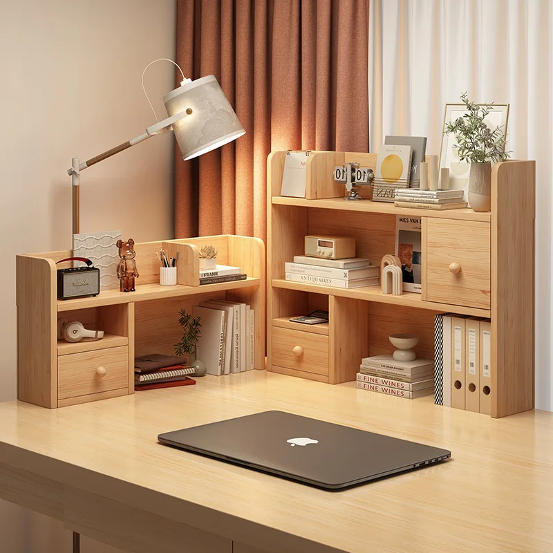 

Bookshelf Solid wood desktop shelf Log wind simple desk storage shelf Pine multi-layer lattice storage cabinet
