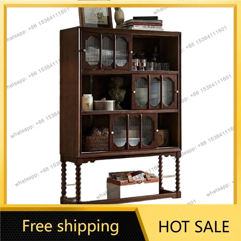 LS dining side American solid wood storage retro wall living room integrated storage dining room wine cabinet