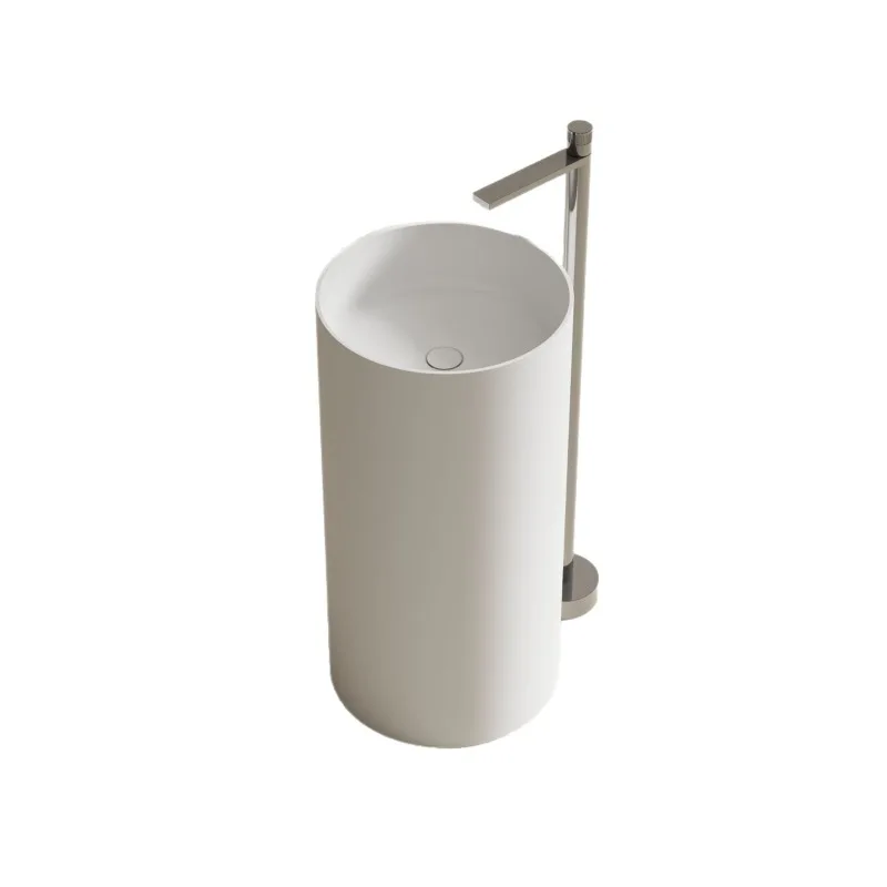 Solid Surface Integrated Pedestal Sink for Bathroom or Balcony Minimalist Freestanding Wash Basin
