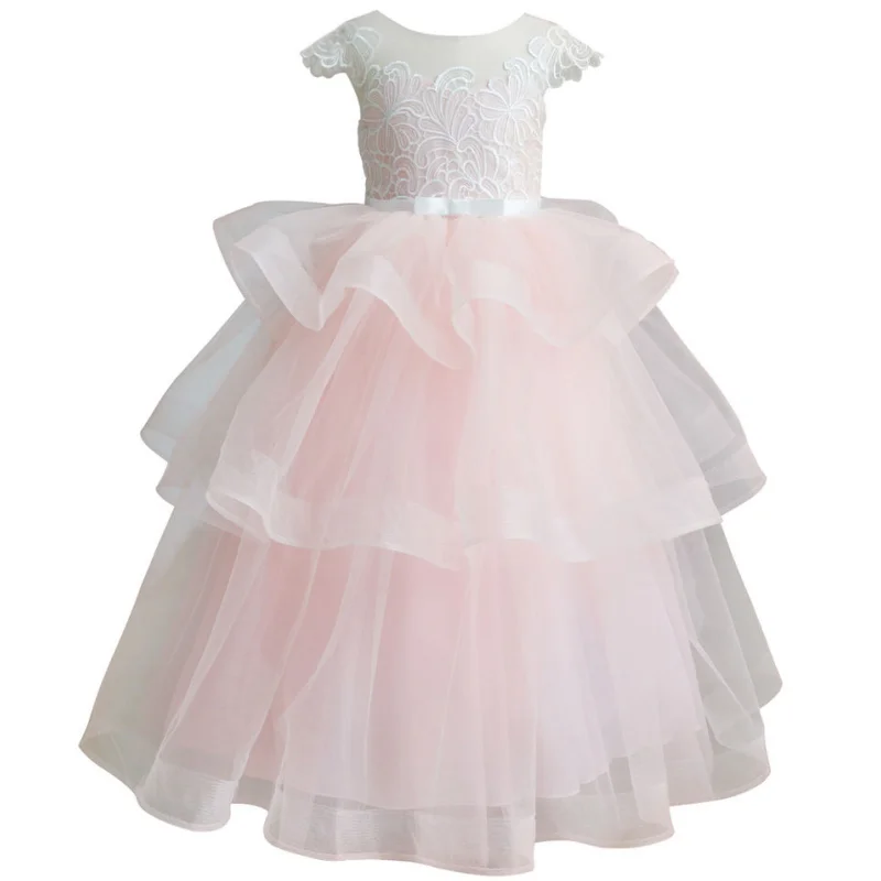 White Flower Girl Dresses Tulle Puffy Appliques Tiered Sleeveless For Wedding Birthday Party First Communion Gowns