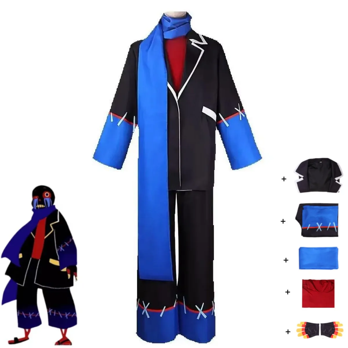 

Anime Game Undertale Frisk Cosplay Costume Error Sans Black Suit Uniform Coat Scarf Adult Man Halloween Carnival Suit