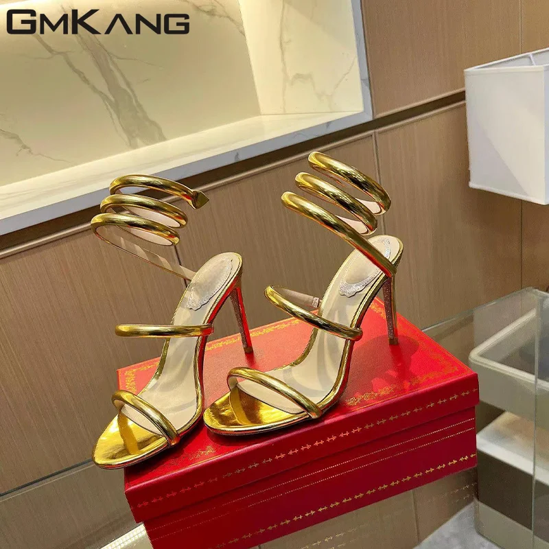 

Sexy High Heels Sandals Woman Rhinestone Ankle Snake Twine Around Party Prom Shoes Female Crystal Gladiator Sandals Women