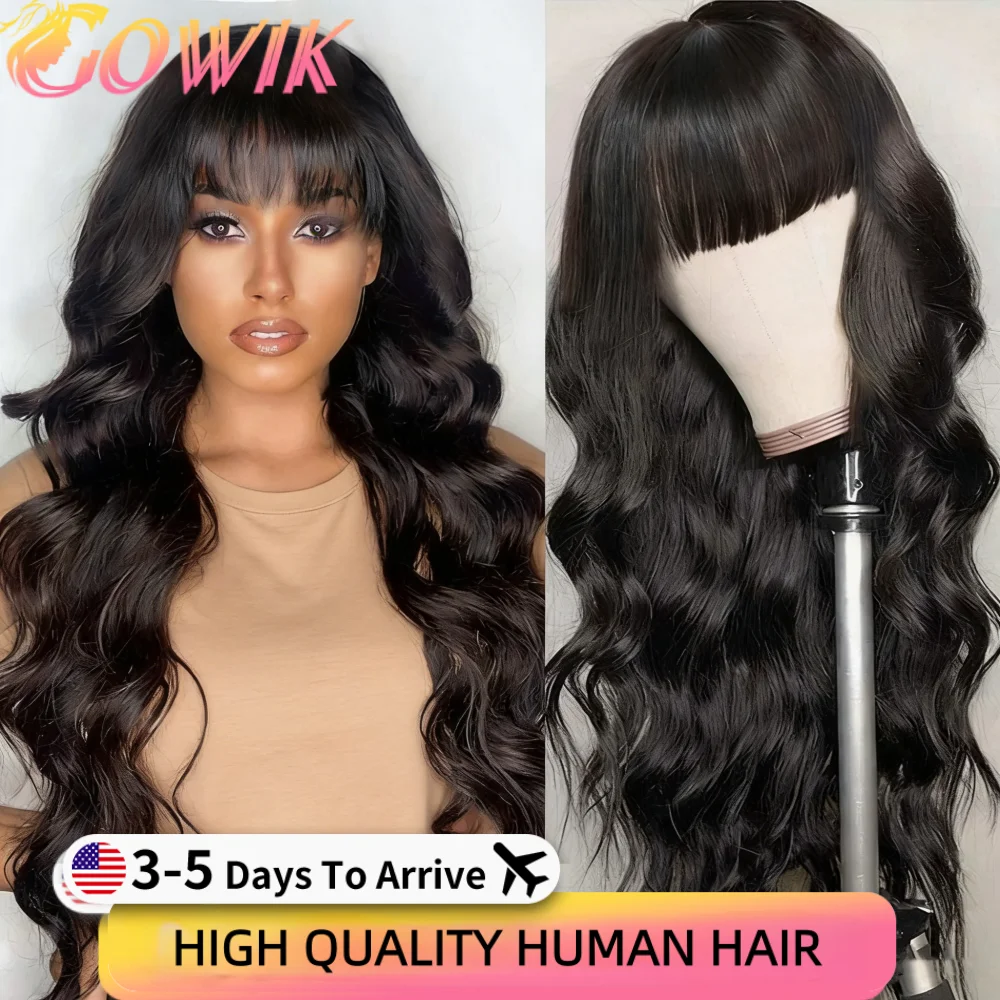 

Body Wave Hair Wis 34 Inch Wigs With Bangs 3x1 Full Machine Made Human Hair Wigs For Black Women Natural Color 250% Density