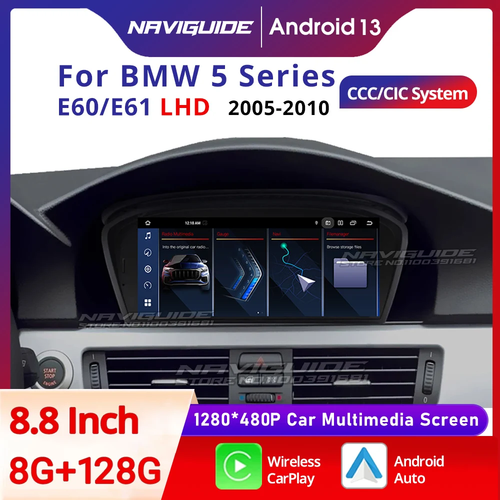 NAVIGUIDE ID8 UI 8.8'' Android 13 For BMW 5 Series E60 2006-2010 CCC CIC System Car Radio Carplay Auto Multimedia Player 4G Navi