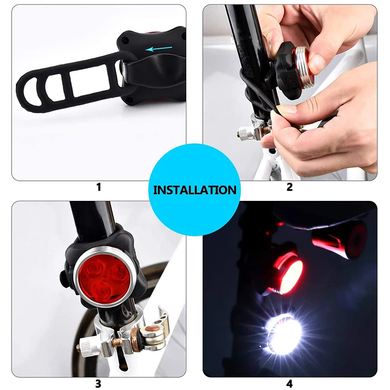 USB Rechargeable Bike Lights Set Head Light (White Light) &Tail Light (LED Red Light) for Road Bicycle Accessories,2 Set HOT