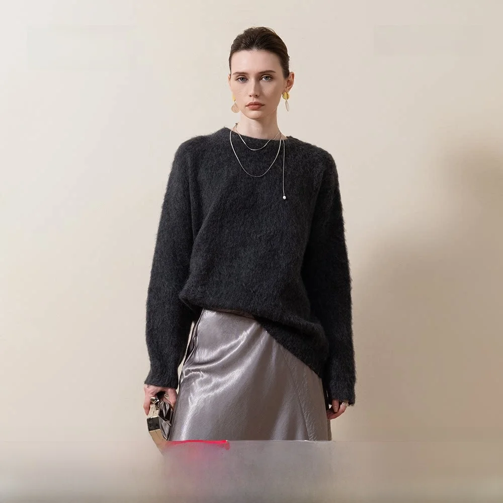 

Женский вязаный свитер ZYTA2025 осенне-зимний, из глубокой шерсти и камары, длинный, с круглым вырезом, пуловер, модный, для женщин...