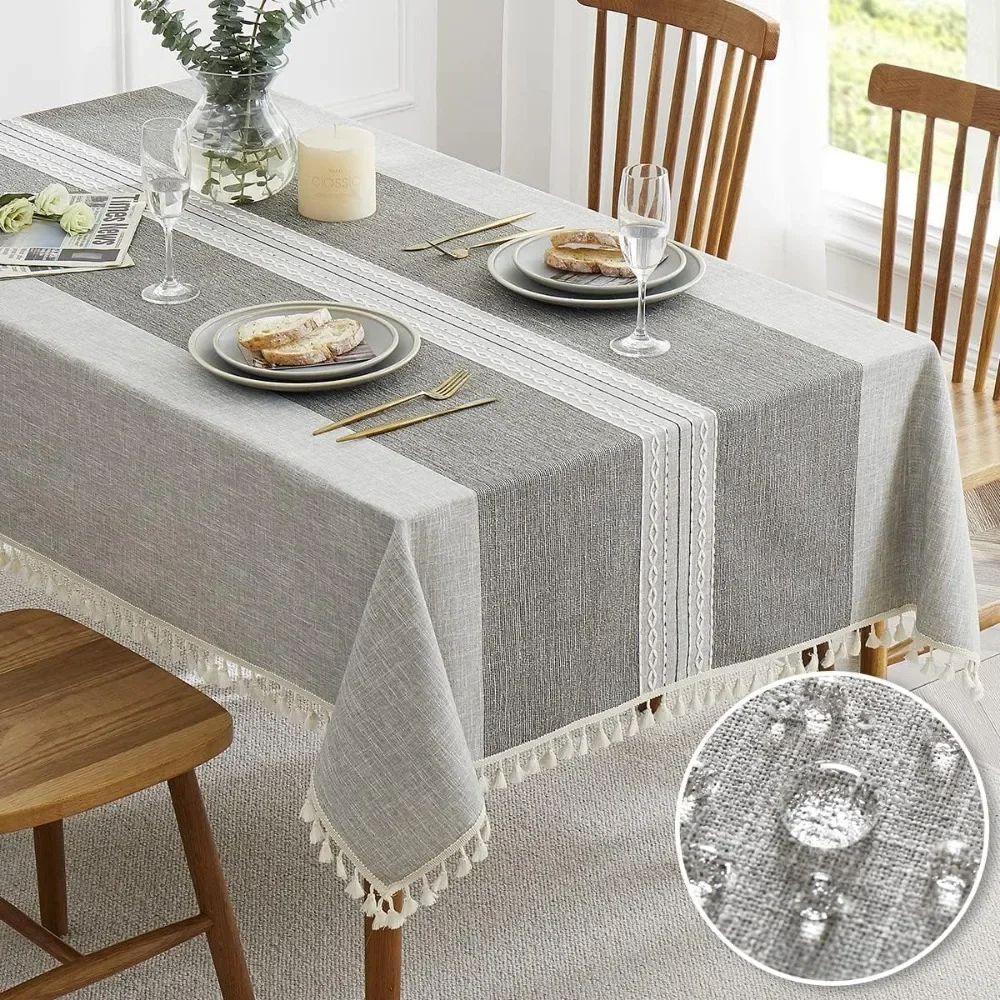 

Embroidered Cotton Linen Tablecloth Dust Spill Soil Resistant Rectangle 55x102 Inch Seats 8-10