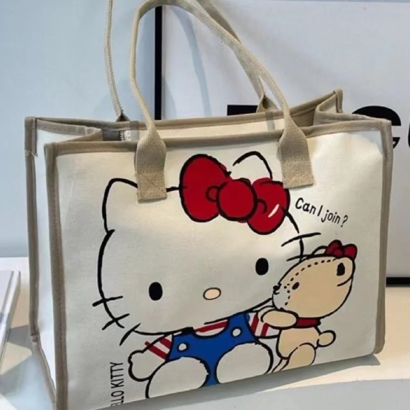 Olá kitty sanrio y2k sacola de lona, bolsa de ombro de lona fofa, bolsa de anime de desenho animado para escola trabalho viagem compras mochila