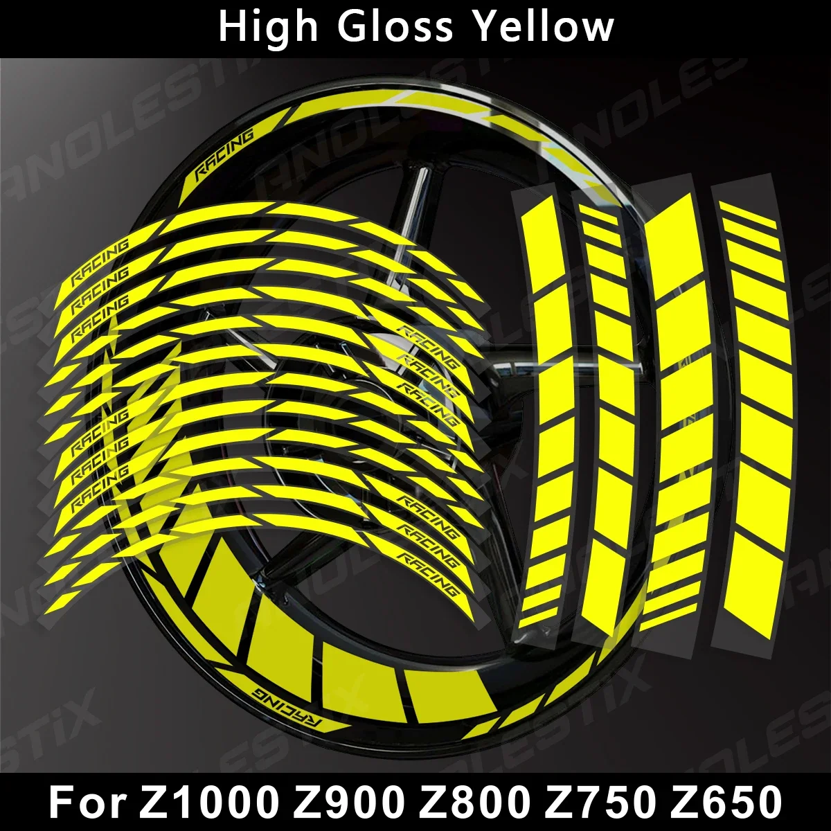 AnoleStix Reflective Motorcycle Wheel Sticker Hub Decal Rim Stripe Tape For Kawasaki Z1000 Z900 Z800 Z750 Z650