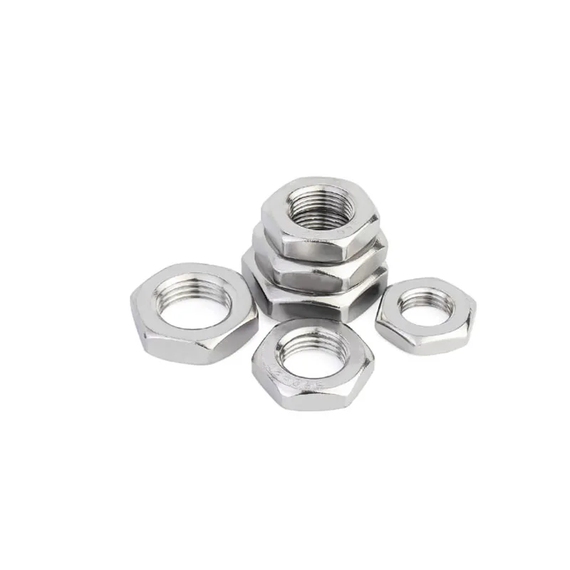 Metrische dünne Mutter aus Edelstahl 304/316, flacher Sechskant, Sechskant, Wafer, niedrige dünne Marmeladenmutter für Schrauben, Bolzen, Hardware, M6, M8, M10, M12, M14 M16