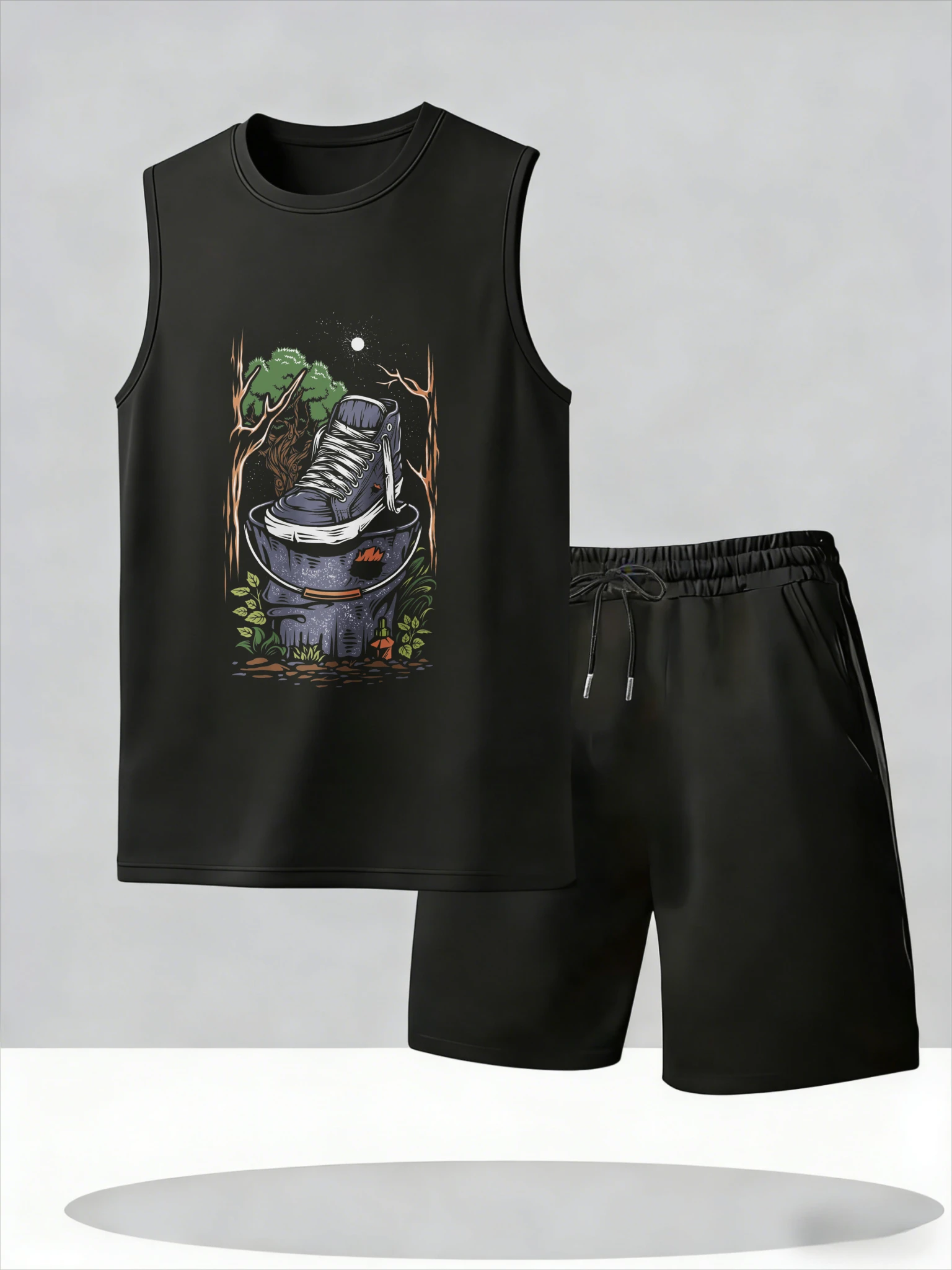 

Men's Tank Top Sets 2026 Summer Thin Quick Dry seaside men's suits Breathable oversize beach crewneck jogging suit running