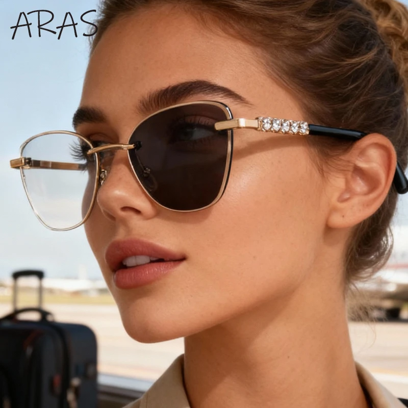 

Sexy Rimless Cat Eye Anti Blue Light Glasses Women 2025 Luxury Brand Trendy Clear Photochromic Sunglasses UV400 Computer Shades