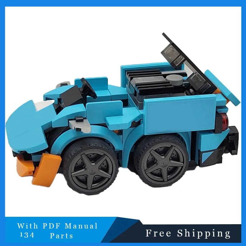 134 PCS MOC Mini Mobil Balap Kartun Biru Teknologi Bricks Model Rakitan Blok Bangunan Mainan Kreatif untuk Pajangan Hadiah Festival Anak-anak