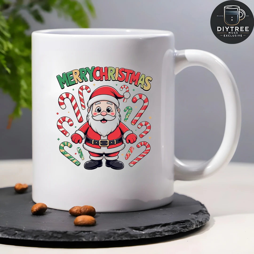 Juego de tazas de café con temática de Papá Noel de 11 oz + diseño de Papá Noel de dibujos animados + regalo de Navidad para niños, familias y oficinas