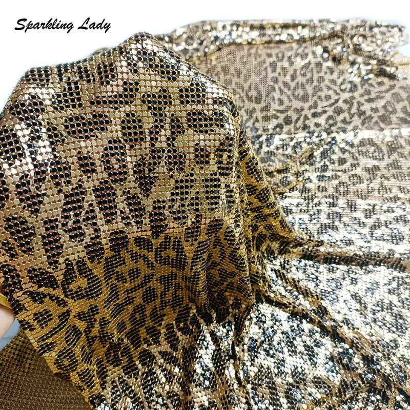 

Light Gold Leopard Chainmail Fabric for Women Clothing DIY Glitter Metallic Aluminum Metal Mesh Nightclub Party Dresses Tops