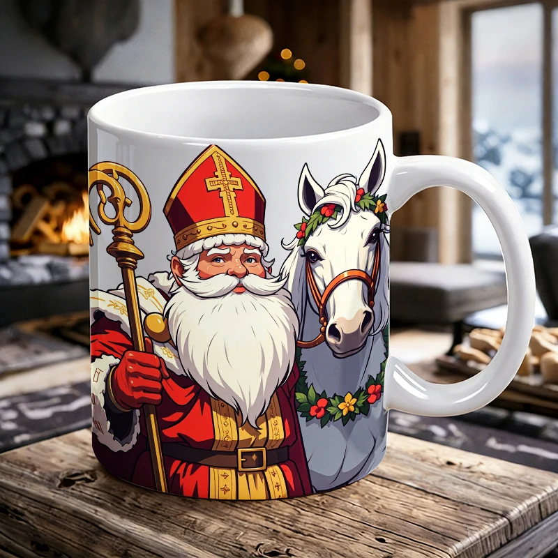

2026 Fashion NEW Mug Coffee Cup Ceramic Cup Whimsical Holiday Cheer Santa Claus and His Equine CompanionSt. Nicholas Day mug