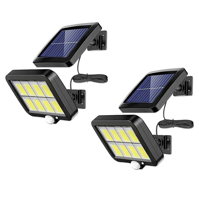 2Pc 2000 Lumen 160 LEDs Solar Wall Lights IP65 Waterproof Wired Motion Sensor Security Flood Light 360 Degree Adjustable