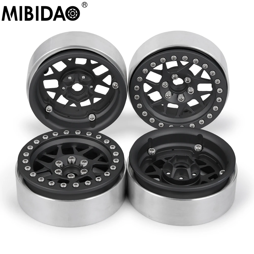 

MIBIDAO 4Pcs 2.2" Metal Beadlock Wheel Hub Rim For 1/10 TRX4 TRX6 Axial SCX10 90046 Wraith 90018 D90 RC Crawler Car