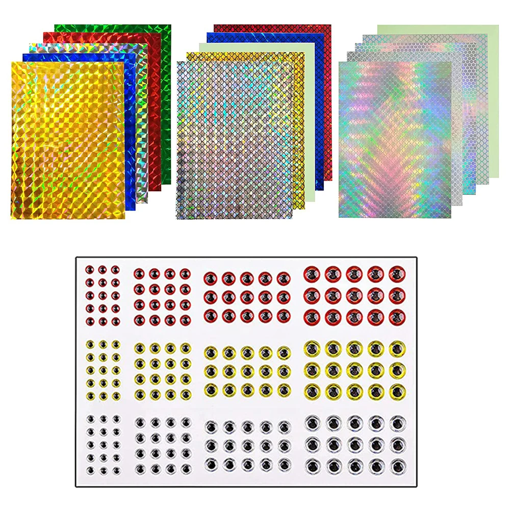 193PCS Holographic Adhesive Film Sticker Flash Tape 3D Fishing lure eyes Repair Kit DIY Making Fly Tying fishing material