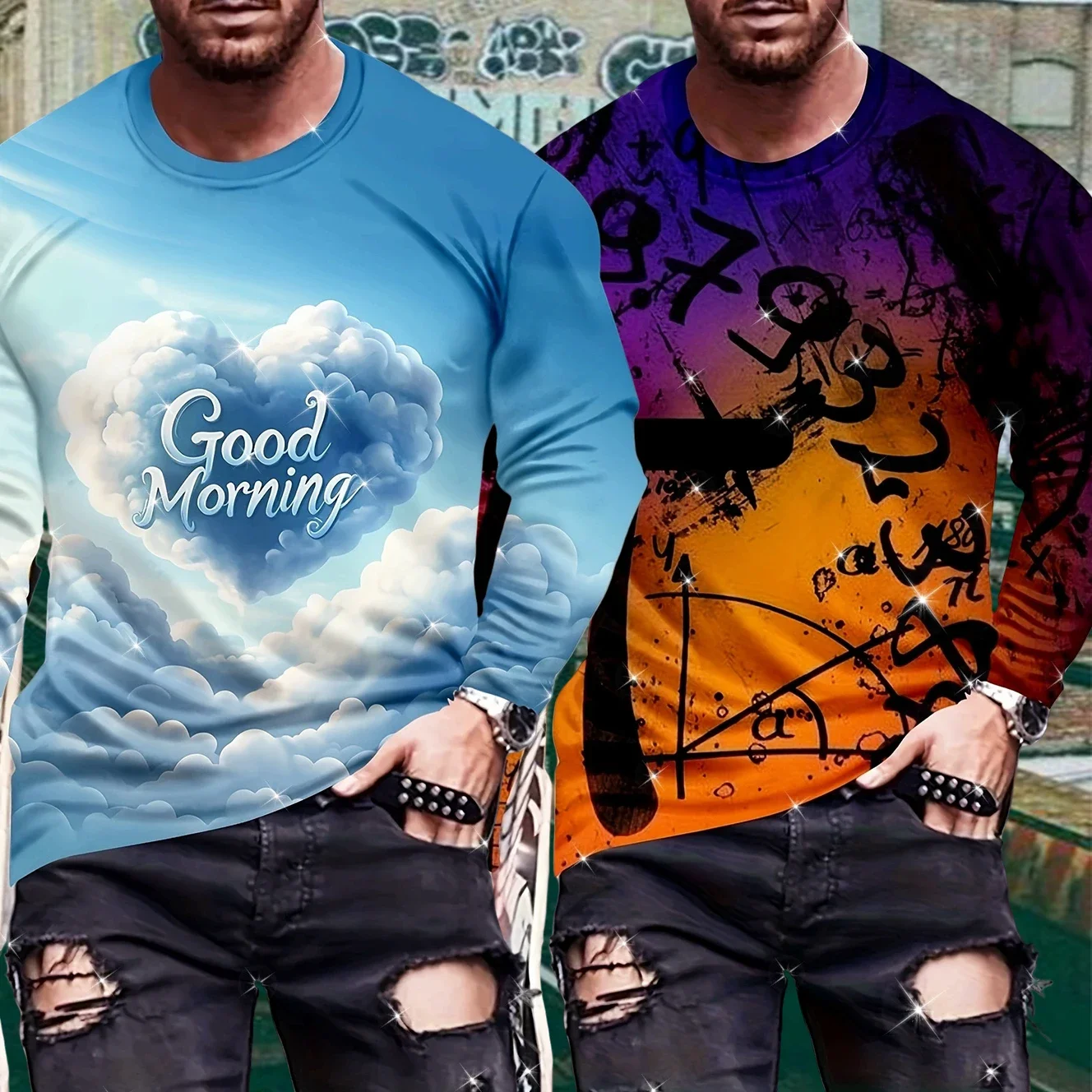 

New Men/women Casual Gothic Street Wear Motorcycle Long Sleeve Top Fashionable Long Sleeved T-shirt Round Neck Oversized T-shirt