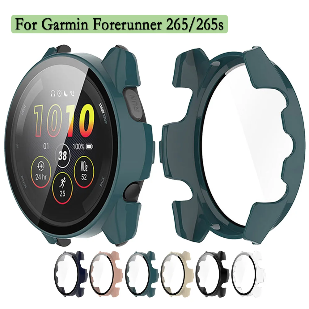 

For Garmin Forerunner 265 / 265s Protective Case + Tempered Glass Film For Forerunner 265 Watch Cover 2-in-1 Watch Decoration