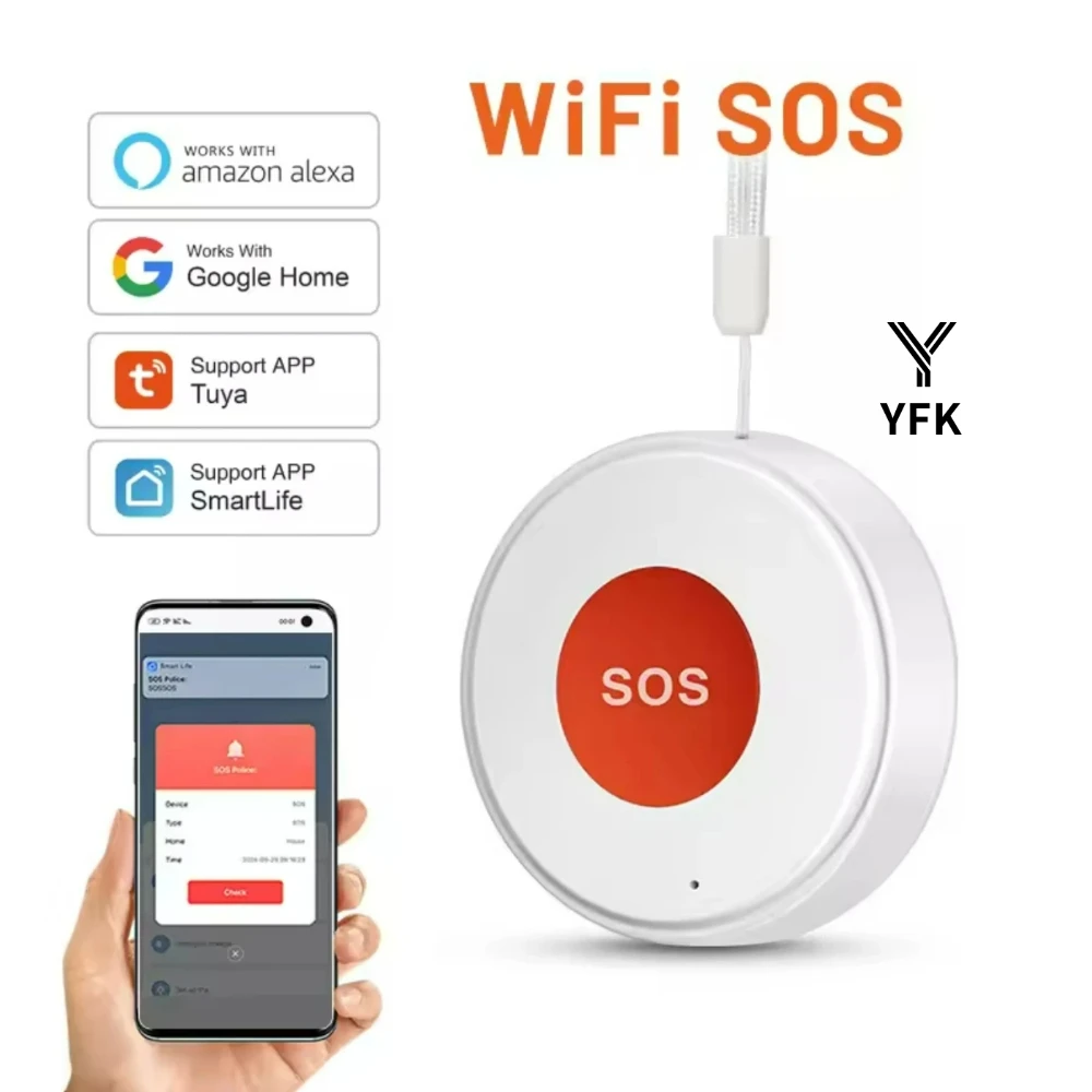 Tuya WiFi One Key SOS Panic Button Wireless Emergency Alarm Smart Life APP Remote Home Safety