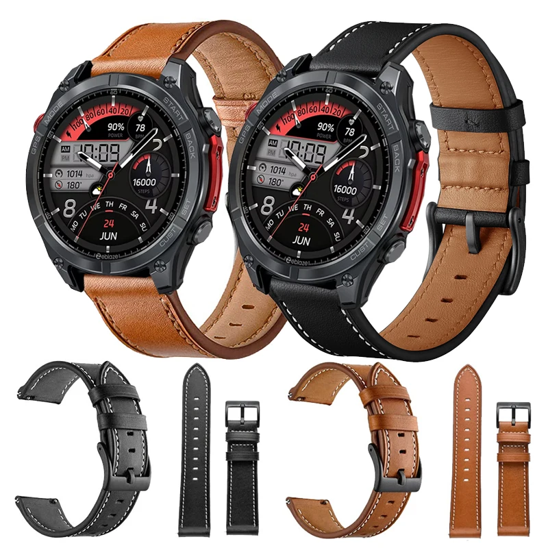 22mm Leather Watchband For Zeblaze Stratos 2 3 4 GPS Bracelet Strap For Zeblaze Btalk 2 3 Plus/Vibe 7 7 Pro 7 Lite/GTS GTR 3 Pro