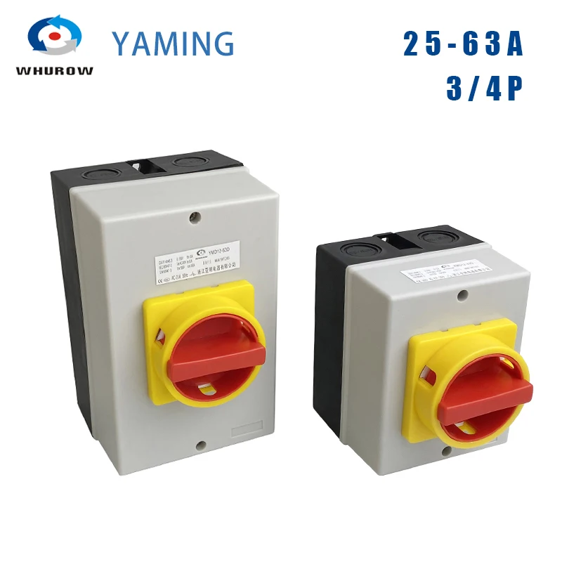 IP65 Rotary Electrical Isolator Switch 25A-63A 3P/4P Disconnector DIN Switches Silver Contact ON OFF Cam Selector Box