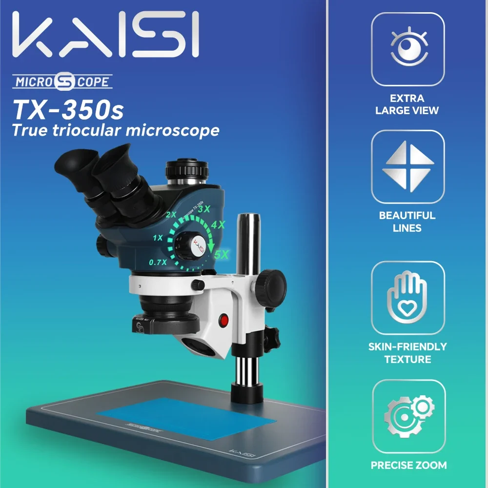 

Kaisi TX-350s Trinocular Microscope WF10X/23mm Eyepiece 3.5-100X Zoom Stereo Microscope Set For Phone Soldering PCB Repair