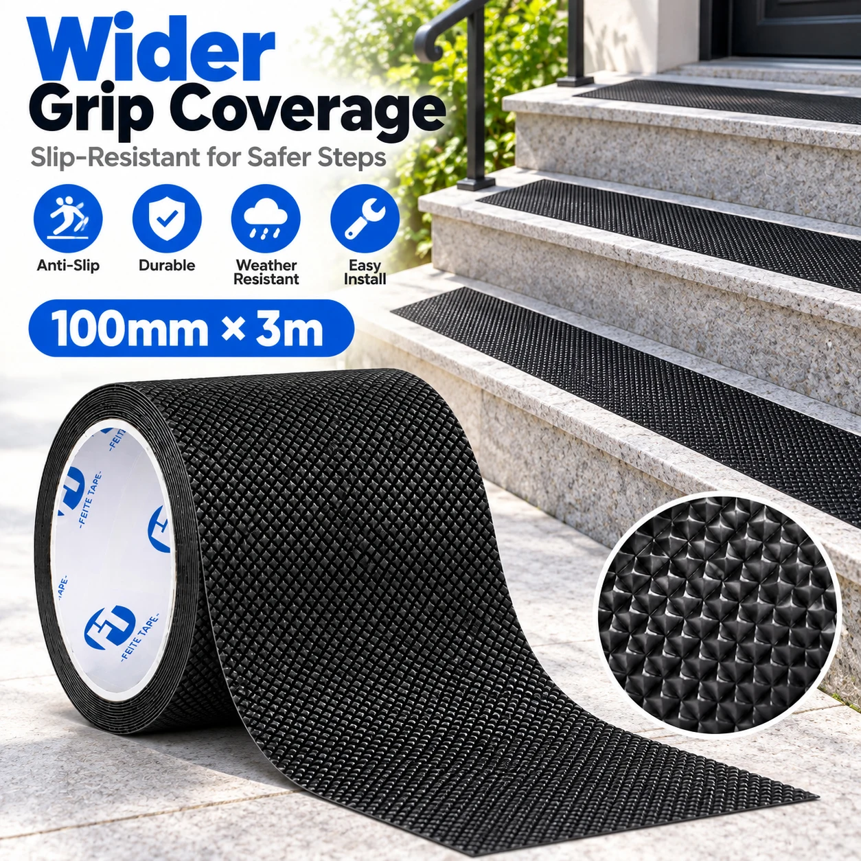 Diamond Texture Self-Adhesive Anti-Slip Tape 10cm×3m Bathroom Shower Room Floor Tile Anti-Fall Non Slip Safety Strip