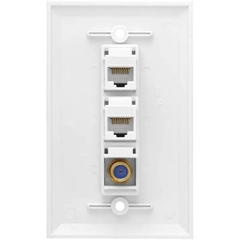 M12K-3X Ethernet Coax Wall Plate,2 Port Cat6 RJ45 Keystone And 1 Port F Type Connector Coax Keystone Female To Female
