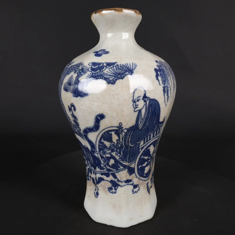 Antique Collection Blue and White Ghost Valley Descending Pattern Eight-Sided Plum Blossom Vase Ornament Imitation Antique Porce