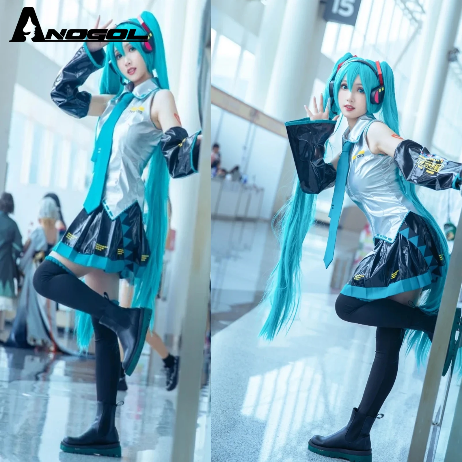 AN Synthetic 120CM MIKU Cosplay Wig Colored Miku Long Light Blue Gradient White Orange Green Hair Clips 2 Ponytails Lolita Wigs