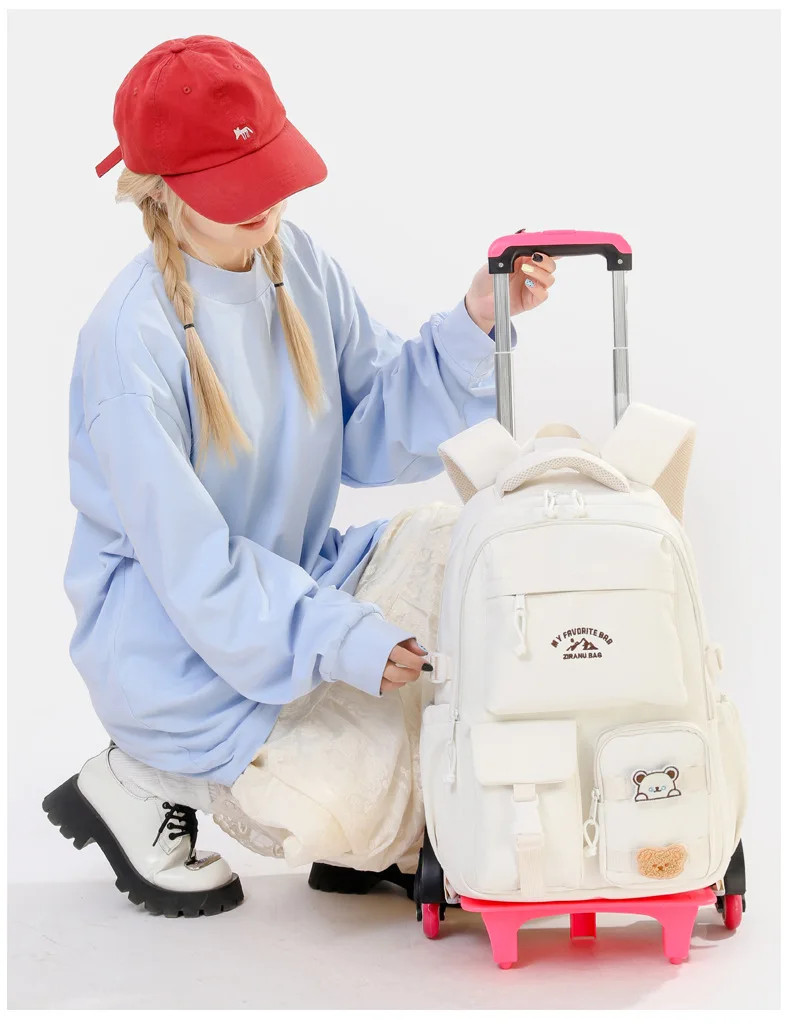 2026 Children Wheeled Backpack Students Schoolbag Rolling Backpacks Bag Kids School Trolley Bookbag Girls School Bag with Wheels